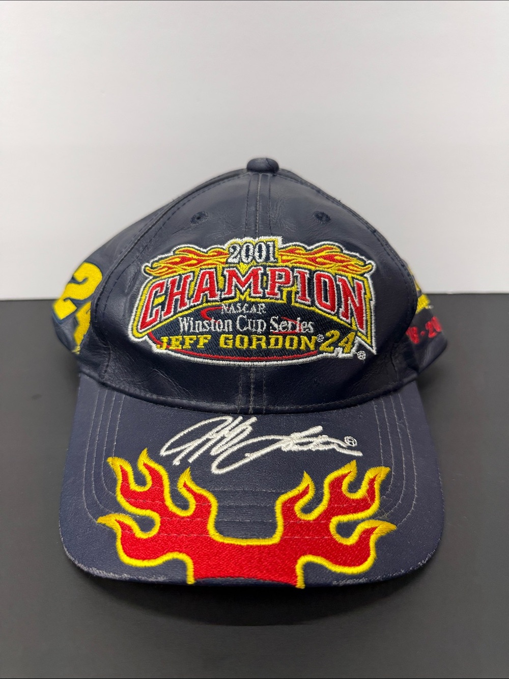 Jeff Gordon 24 2001 Nascar Winston Cup Champion Leather Hat Adjustable Blue